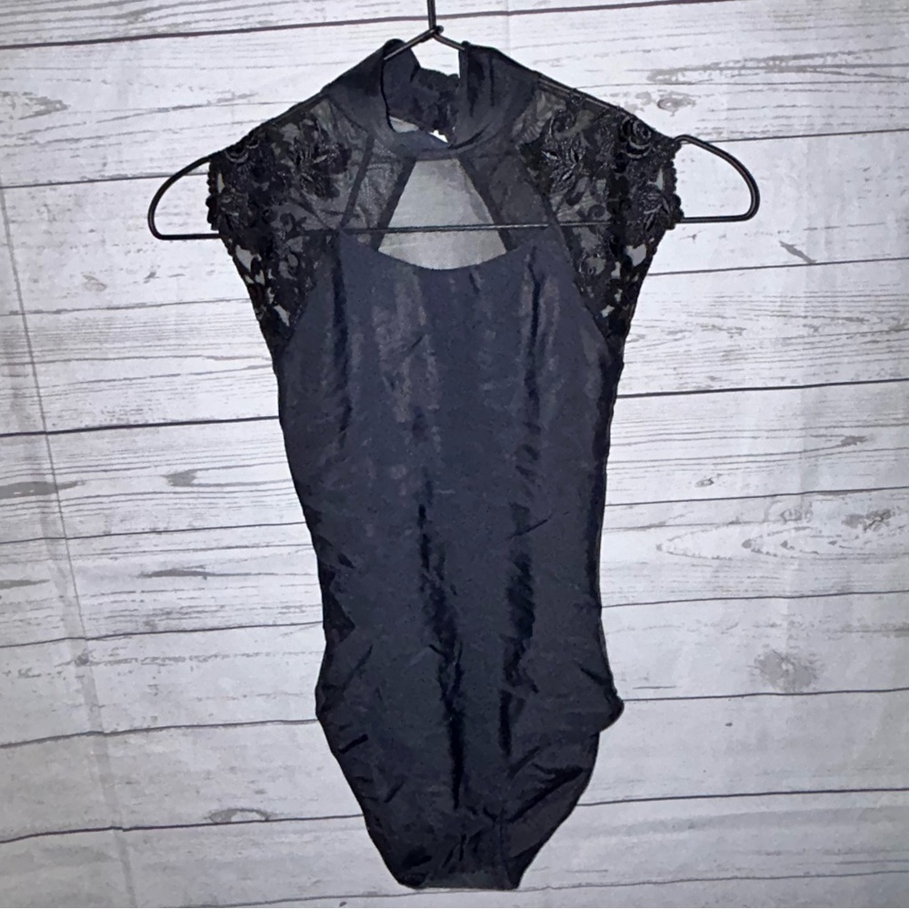 EUC Ballet Rosa Berenice Open Back Lace High Neck Tank Leotard Adult M/40